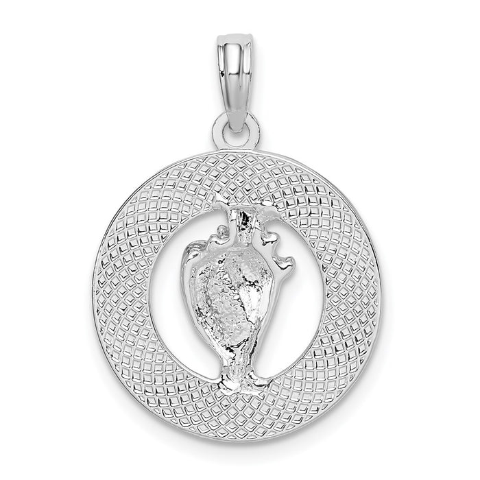 Million Charms 925 Sterling Silver Travel Charm Pendant, Bahamas On Round Frame with Conch Shell Center
