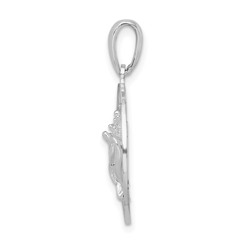 Million Charms 925 Sterling Silver Travel Charm Pendant, Antigua, W.I. On Round Frame with Conch Shell Center