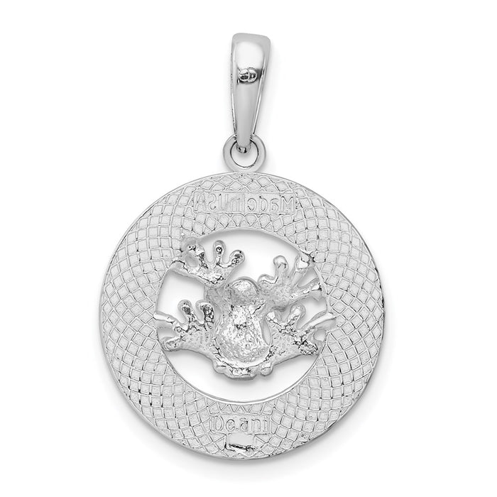 Million Charms 925 Sterling Silver Travel Charm Pendant, Antigua, W.I. On Round Frame with Frog Center