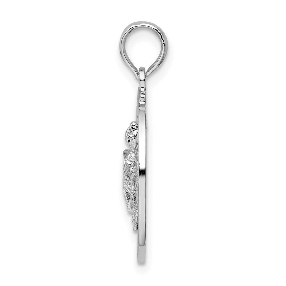 Million Charms 925 Sterling Silver Travel Charm Pendant, Bonaire On Round Frame with Turtle Center