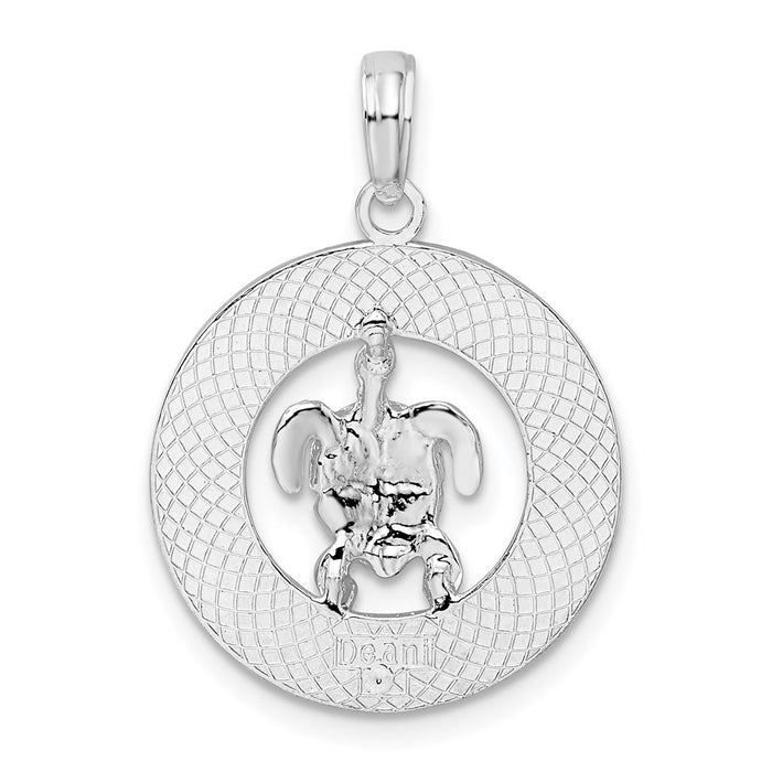 Million Charms 925 Sterling Silver Travel Charm Pendant, Bonaire On Round Frame with Turtle Center
