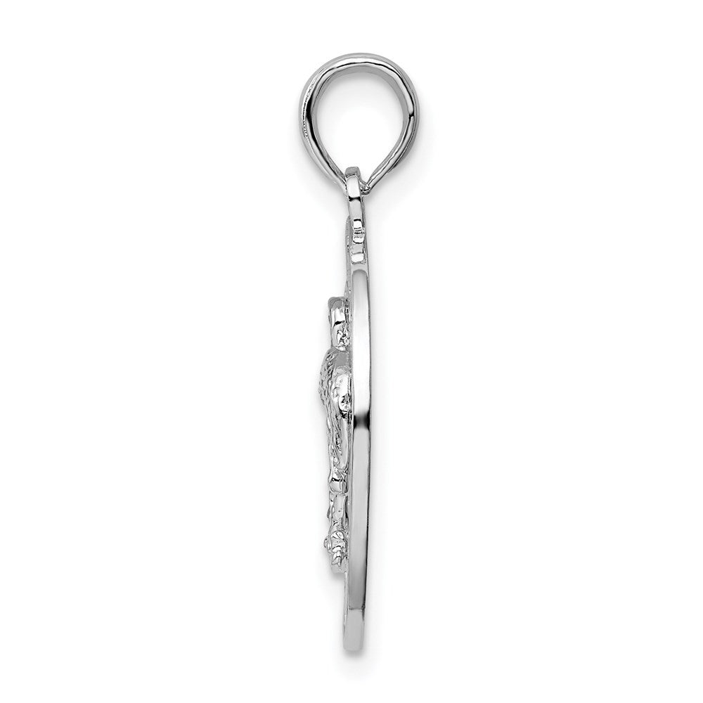 Million Charms 925 Sterling Silver Travel Charm Pendant, Bonaire On Round Frame with Flamingo Center