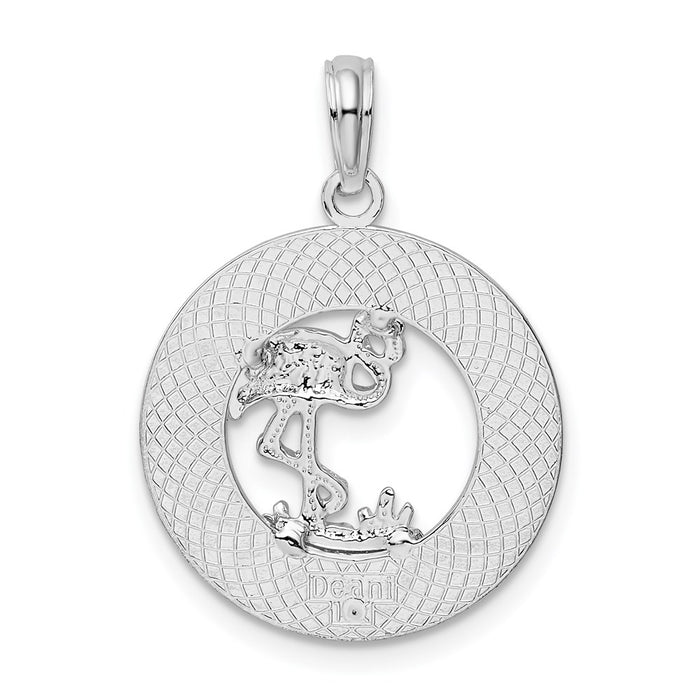 Million Charms 925 Sterling Silver Travel Charm Pendant, Bonaire On Round Frame with Flamingo Center