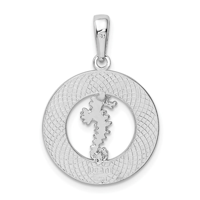 Million Charms 925 Sterling Silver Travel Charm Pendant, Bonaire On Round Frame with Seahorse Center