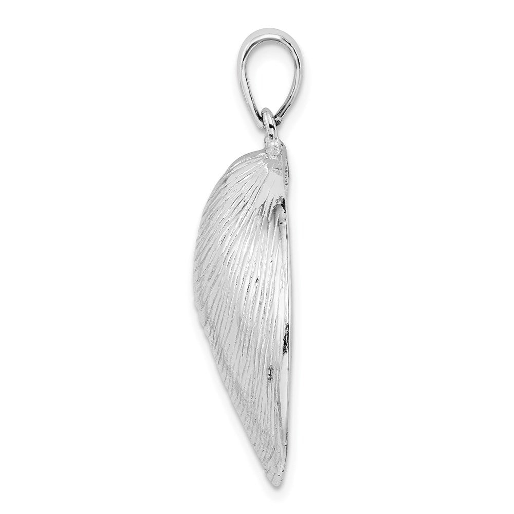 Million Charms 925 Sterling Silver Nautical Sea Life  Charm Pendant, Large  Clam Shell, 2-D, Textured & High Polish