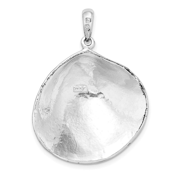 Million Charms 925 Sterling Silver Nautical Sea Life  Charm Pendant, Large  Clam Shell, 2-D, Textured & High Polish