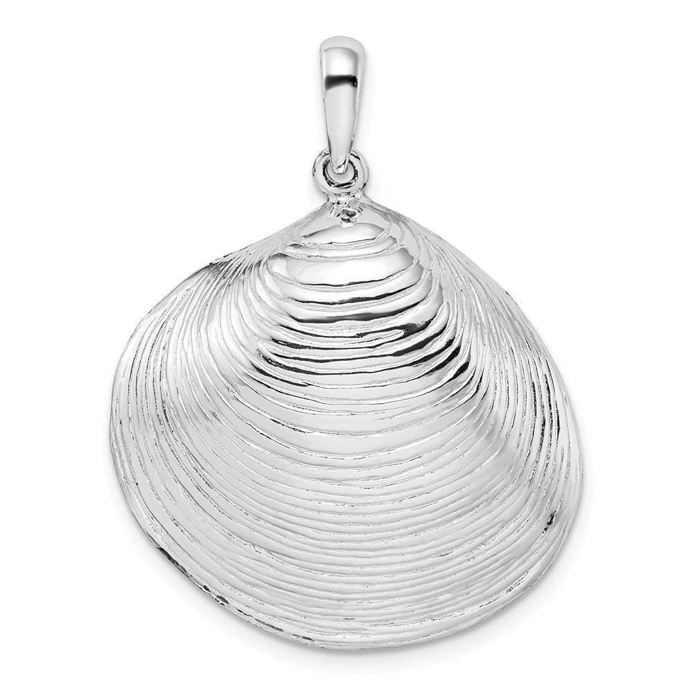 Million Charms 925 Sterling Silver Nautical Sea Life  Charm Pendant, Large  Clam Shell, 2-D, Textured & High Polish
