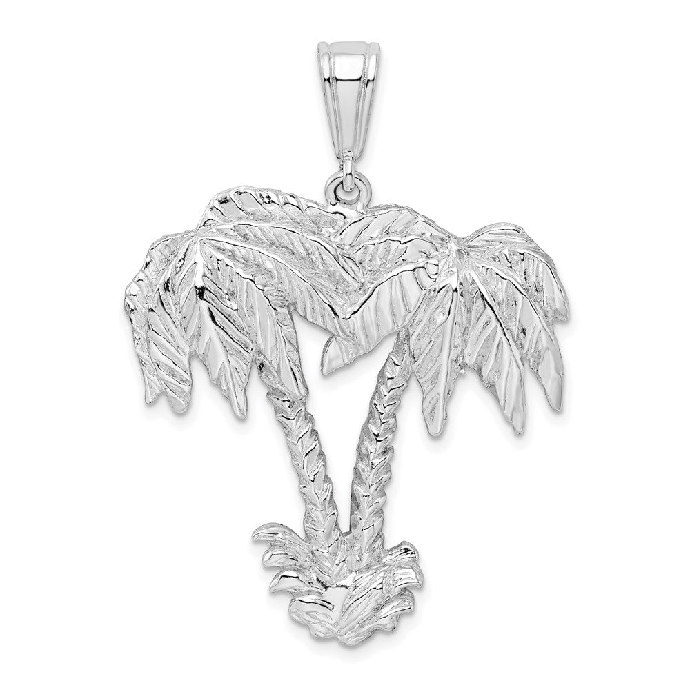 Million Charms 925 Sterling Silver Nautical Coastal Charm Pendant, Large Double Palm Trees, 2-D