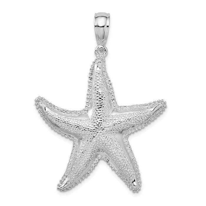 Million Charms 925 Sterling Silver Sea Life Nautical Charm Pendant, Large Starfish, Textured & 2-D