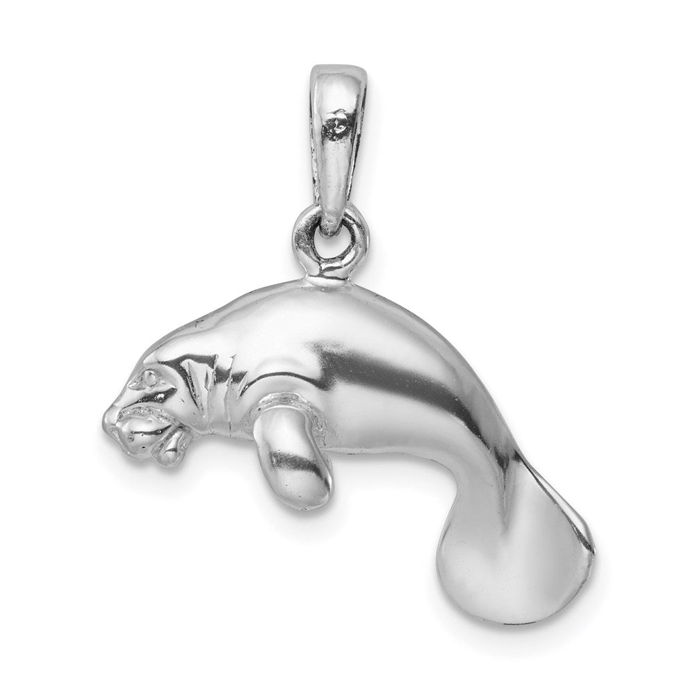 Million Charms 925 Sterling Silver Charm Pendant, 3-D Manatee Swimming, High Polish