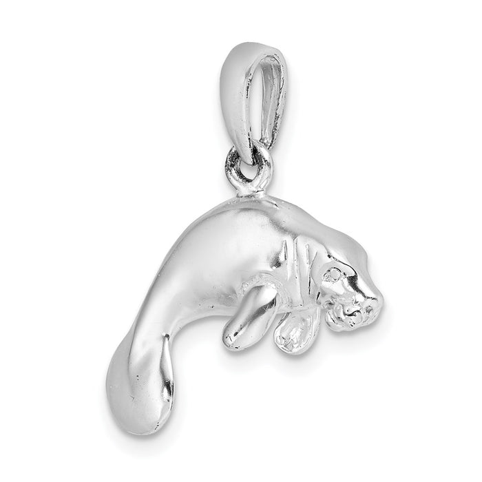 Million Charms 925 Sterling Silver Charm Pendant, 3-D Manatee Swimming, High Polish
