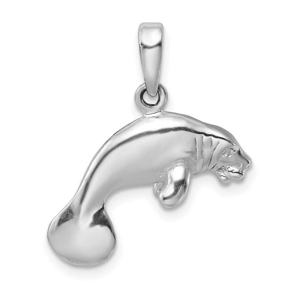 Million Charms 925 Sterling Silver Charm Pendant, 3-D Manatee Swimming, High Polish