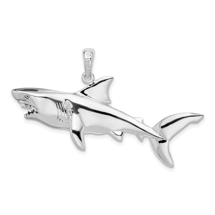 Million Charms 925 Sterling Silver Nautical Sea Life  Charm Pendant, Large 3-D Shark Pendant, Large High Polish