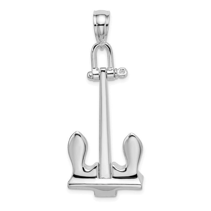 Million Charms 925 Sterling Silver Nautical  Charm Pendant, Large 3-D Navy Anchor, Moveable & High Polish