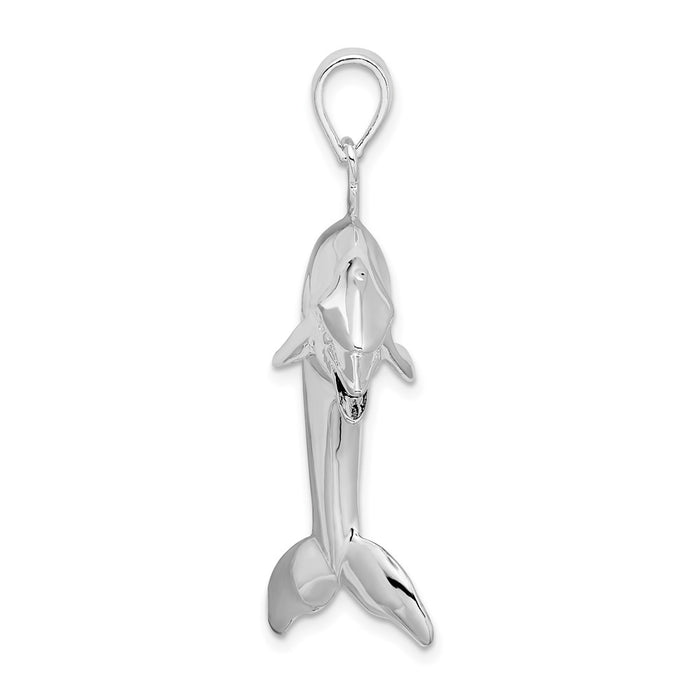Million Charms 925 Sterling Silver Nautical Sea Life  Charm Pendant, Large 3-D Dolphin Jumping, High Polish