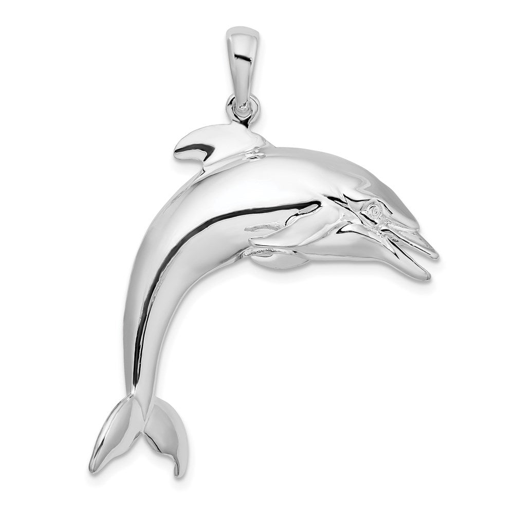 Million Charms 925 Sterling Silver Nautical Sea Life  Charm Pendant, Large 3-D Dolphin Jumping, High Polish