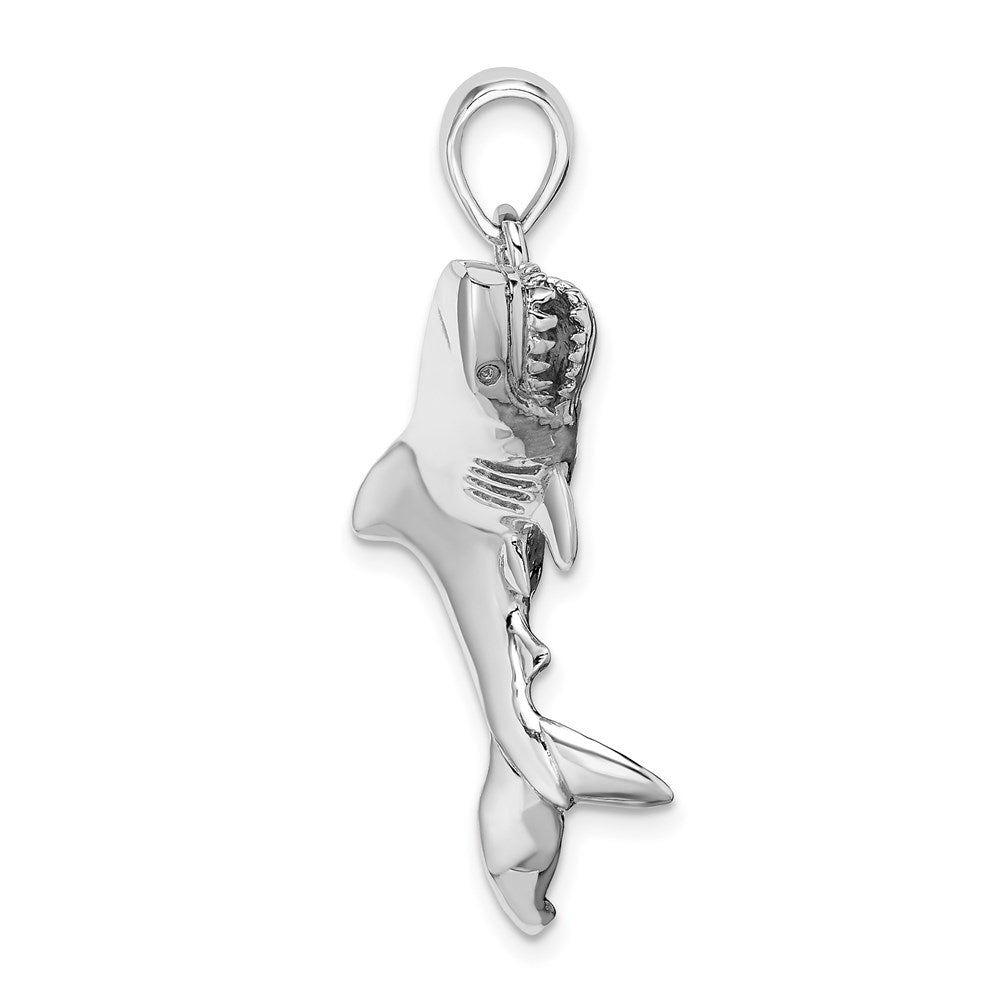 Million Charms 925 Sterling Silver Nautical Sea Life  Charm Pendant, 3-D Shark Swimming, High Polish