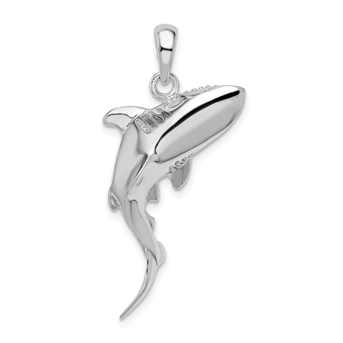 Million Charms 925 Sterling Silver Nautical Sea Life  Charm Pendant, 3-D Shark Swimming, High Polish