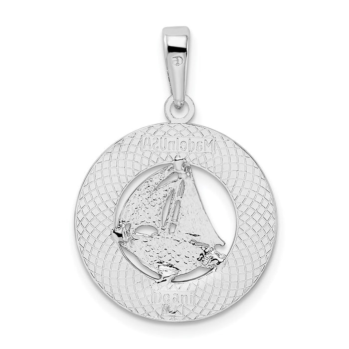 Million Charms 925 Sterling Silver Travel Charm Pendant, Long Beach Island, NJ On Round Frame with Sailboat Center