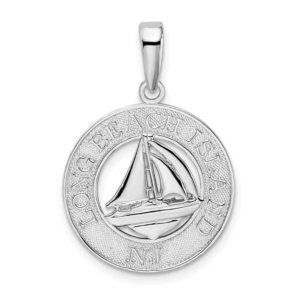 Million Charms 925 Sterling Silver Travel Charm Pendant, Long Beach Island, NJ On Round Frame with Sailboat Center