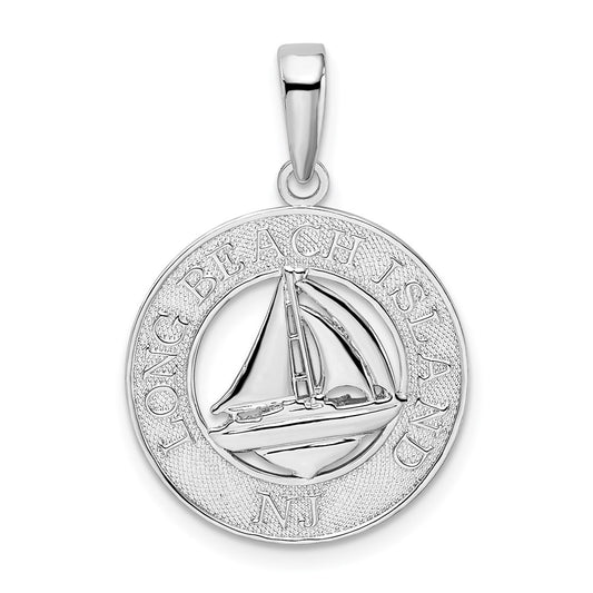 Million Charms 925 Sterling Silver Travel Charm Pendant, Long Beach Island, NJ On Round Frame with Sailboat Center