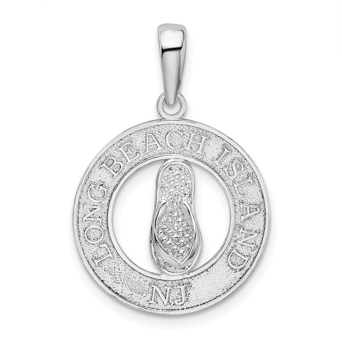 Million Charms 925 Sterling Silver Travel Charm Pendant, Long Beach Island, NJ On Round Frame with Flip-Flop Center