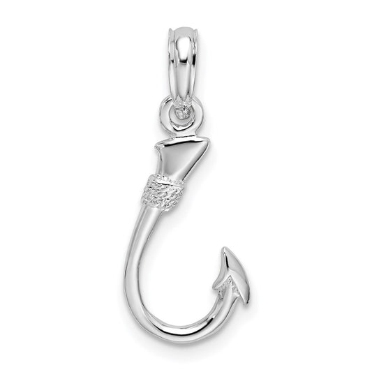 Million Charms 925 Sterling Silver Sea Life Nautical Charm Pendant, Small 3-D Fish Hook