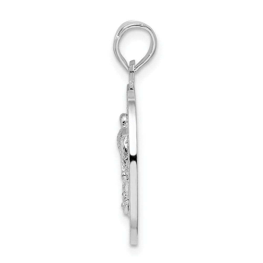 Million Charms 925 Sterling Silver Travel Charm Pendant, Turks & Caicos On Round Frame with Flamingo Center