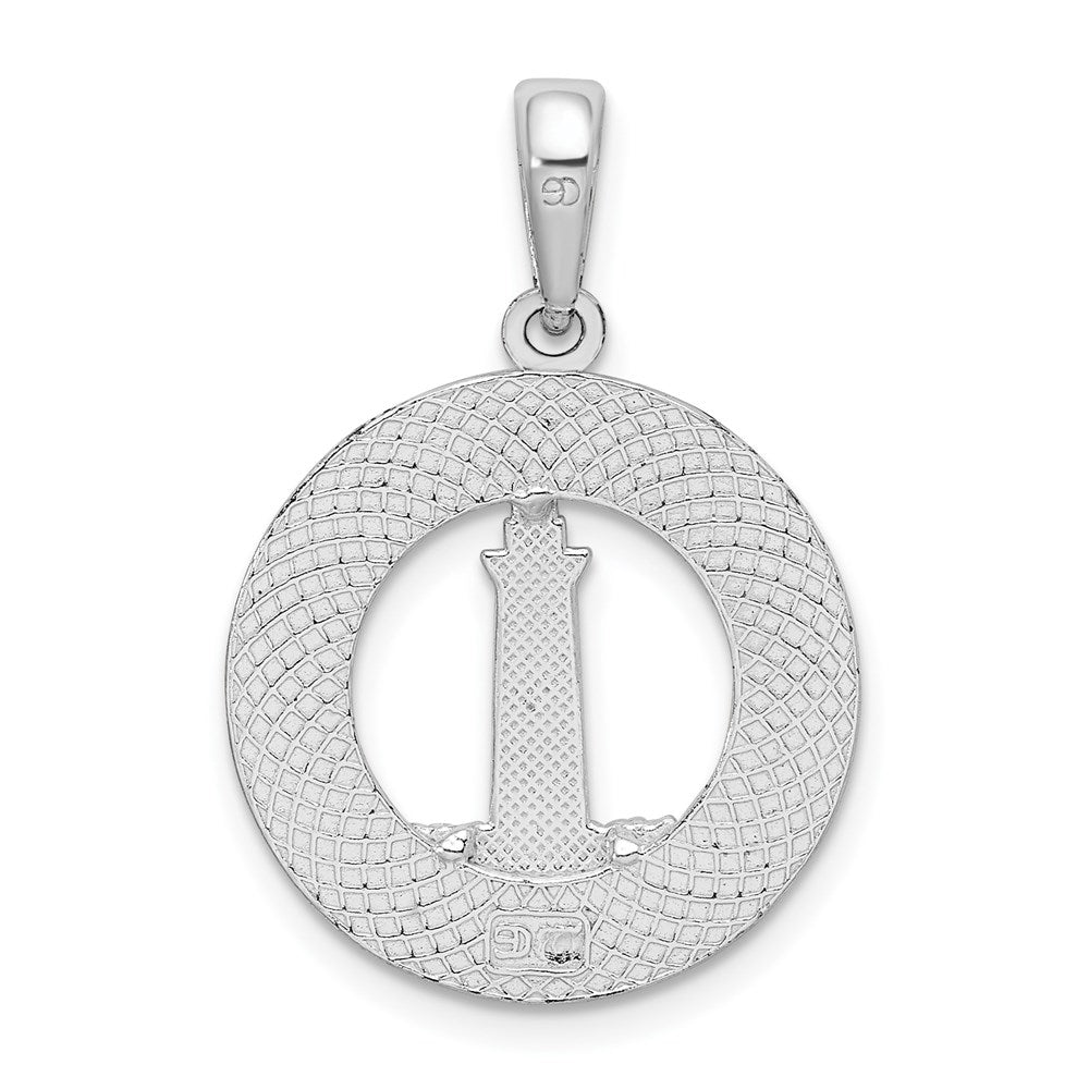 Million Charms 925 Sterling Silver Travel Charm Pendant, Hilton Head On Round Frame with Lighthouse Center