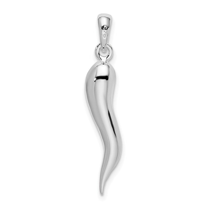 Million Charms 925 Sterling Silver Charm Pendant, 3-D Italian Horn, High Polish