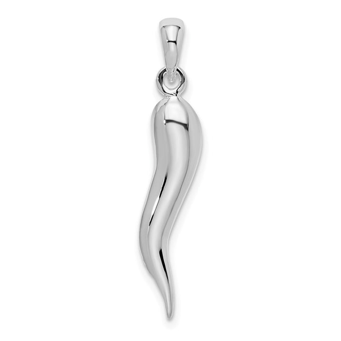 Million Charms 925 Sterling Silver Charm Pendant, 3-D Italian Horn, High Polish