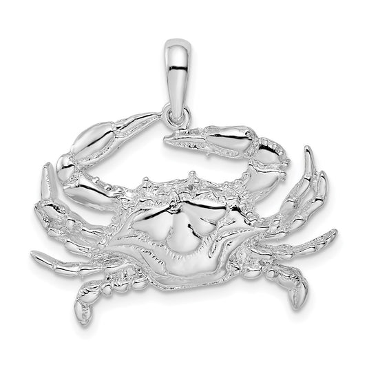 Million Charms 925 Sterling Silver Nautical Sea Life  Charm Pendant, Blue Crab, 2-D