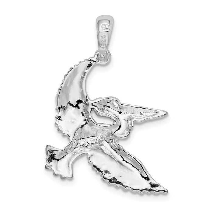 Million Charms 925 Sterling Silver Animal Bird  Charm Pendant, Flying Pelican, 2-D