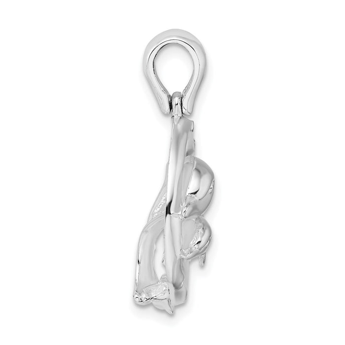 Million Charms 925 Sterling Silver Nautical Sea Life  Charm Pendant, Double Dolphins Jumping Thru A Hoop