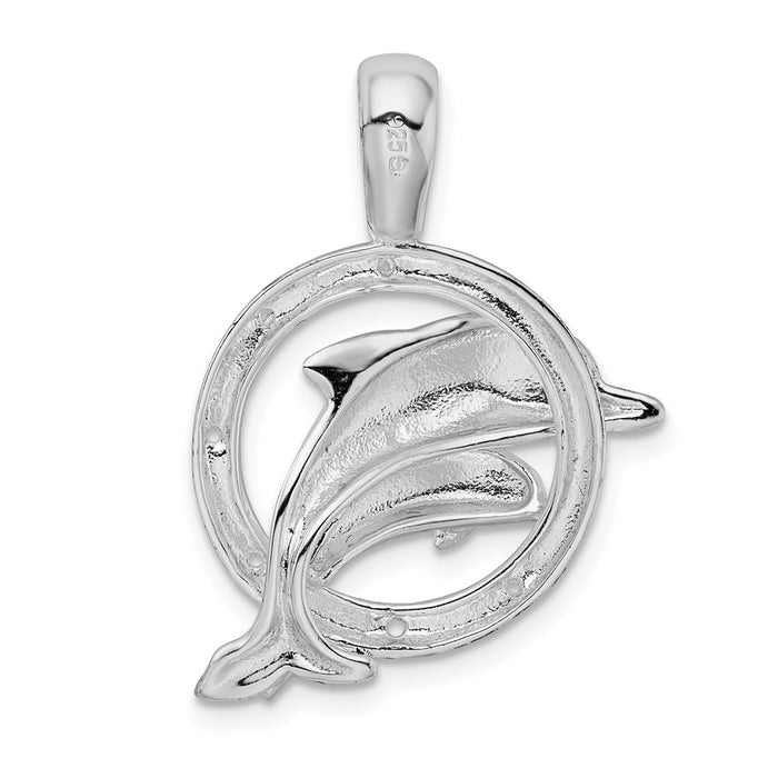 Million Charms 925 Sterling Silver Nautical Sea Life  Charm Pendant, Double Dolphins Jumping Thru A Hoop