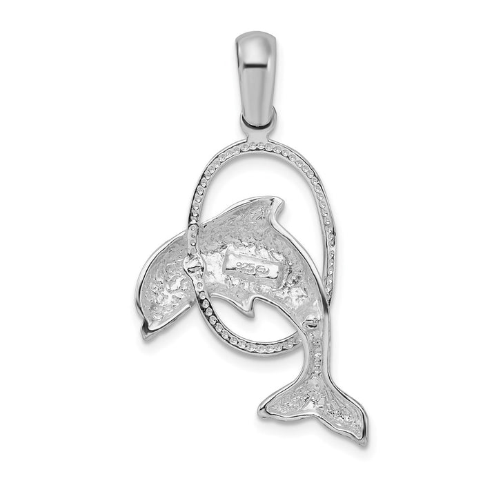 Million Charms 925 Sterling Silver Nautical Sea Life  Charm Pendant, Dolphin Jumping Thru Hoop