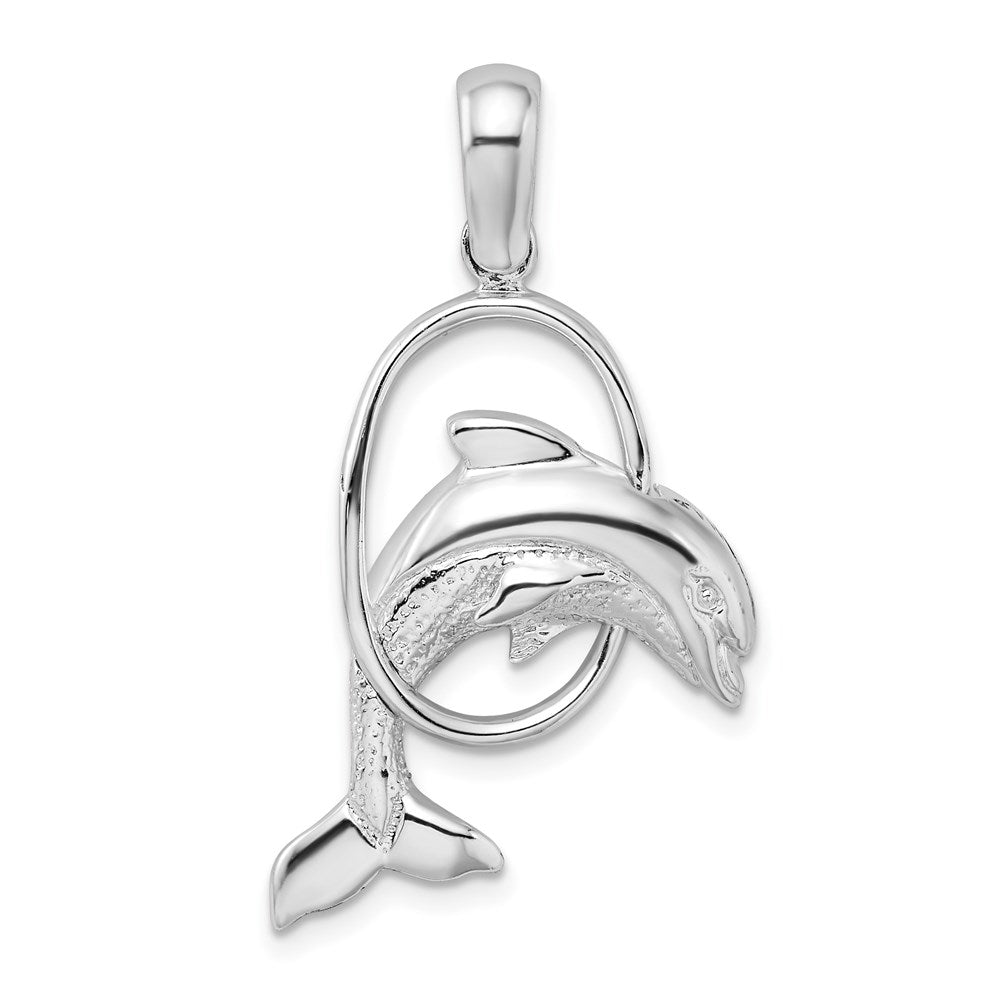 Million Charms 925 Sterling Silver Nautical Sea Life  Charm Pendant, Dolphin Jumping Thru Hoop