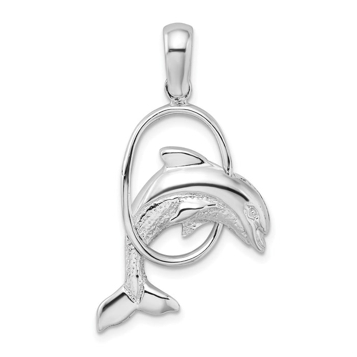 Million Charms 925 Sterling Silver Nautical Sea Life  Charm Pendant, Dolphin Jumping Thru Hoop