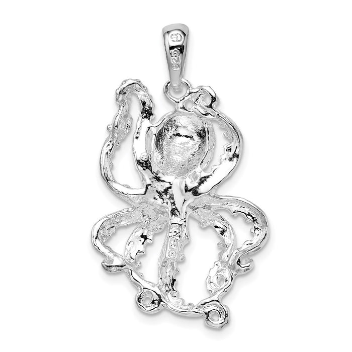 Million Charms 925 Sterling Silver Charm Pendant, Octopus, Textured, 2-D