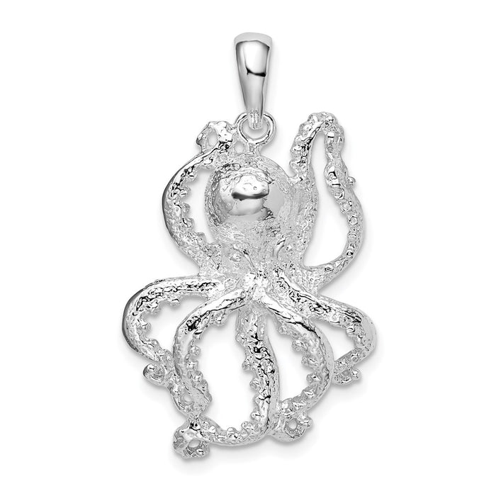 Million Charms 925 Sterling Silver Charm Pendant, Octopus, Textured, 2-D