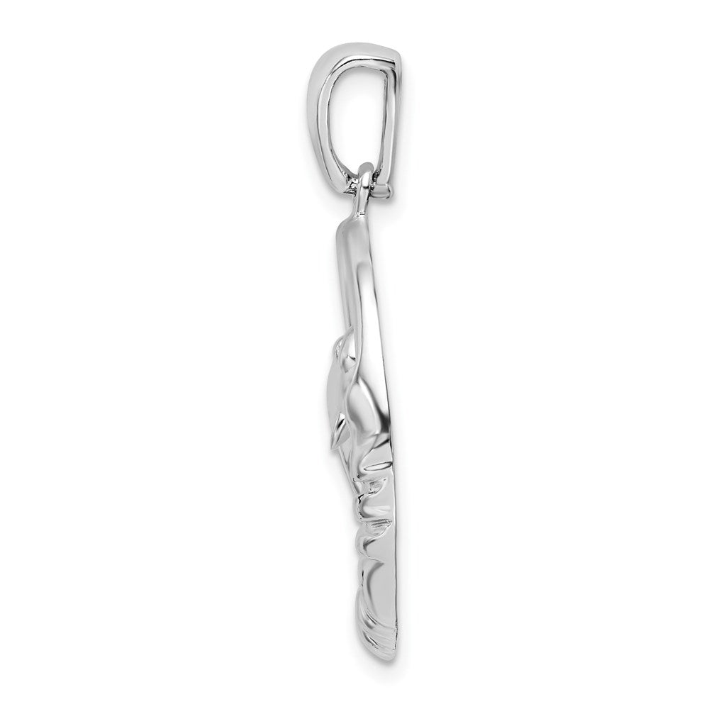 Million Charms 925 Sterling Silver Nautical Sea Life  Charm Pendant, Dolphin Sitting In Round Frame, High Polish & Textured