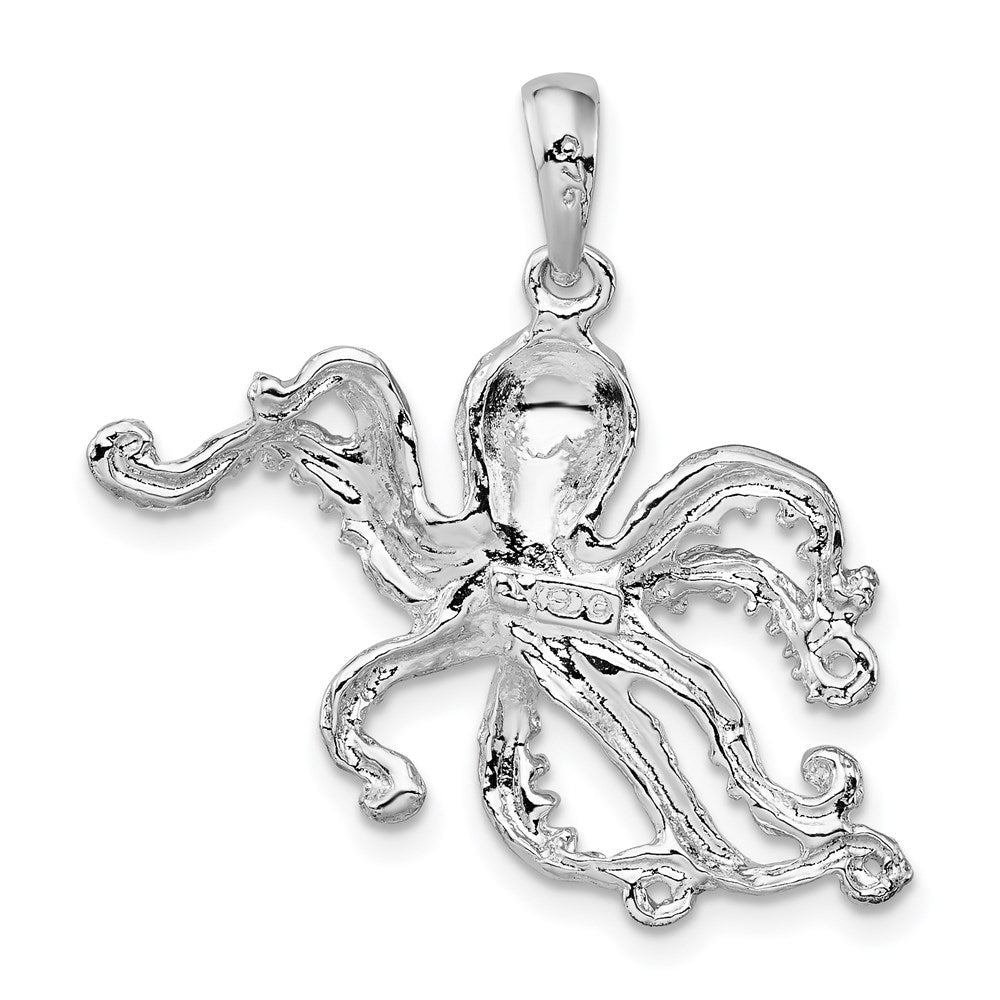 Million Charms 925 Sterling Silver Charm Pendant, Octopus, 2-D, Textured