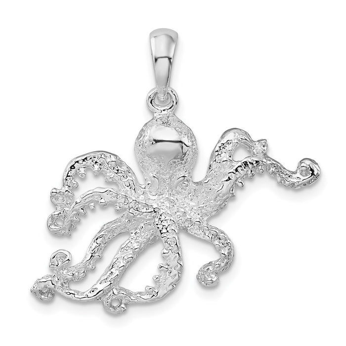 Million Charms 925 Sterling Silver Charm Pendant, Octopus, 2-D, Textured