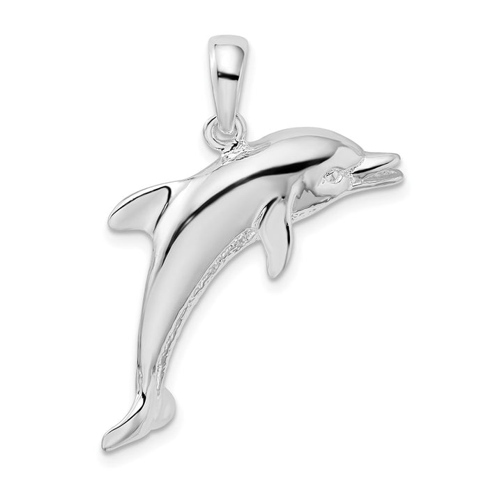 Million Charms 925 Sterling Silver Nautical Sea Life  Charm Pendant, Dolphin Jumping, 2-D, High Polish