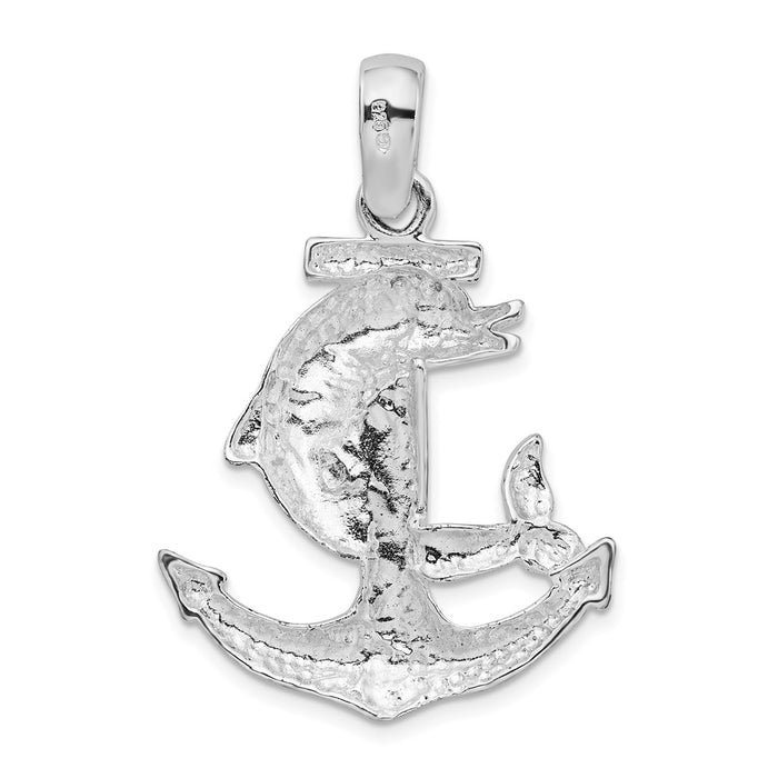 Million Charms 925 Sterling Silver Nautical Sea Life  Charm Pendant, Dolphin & Anchor, 2-D & High Polish