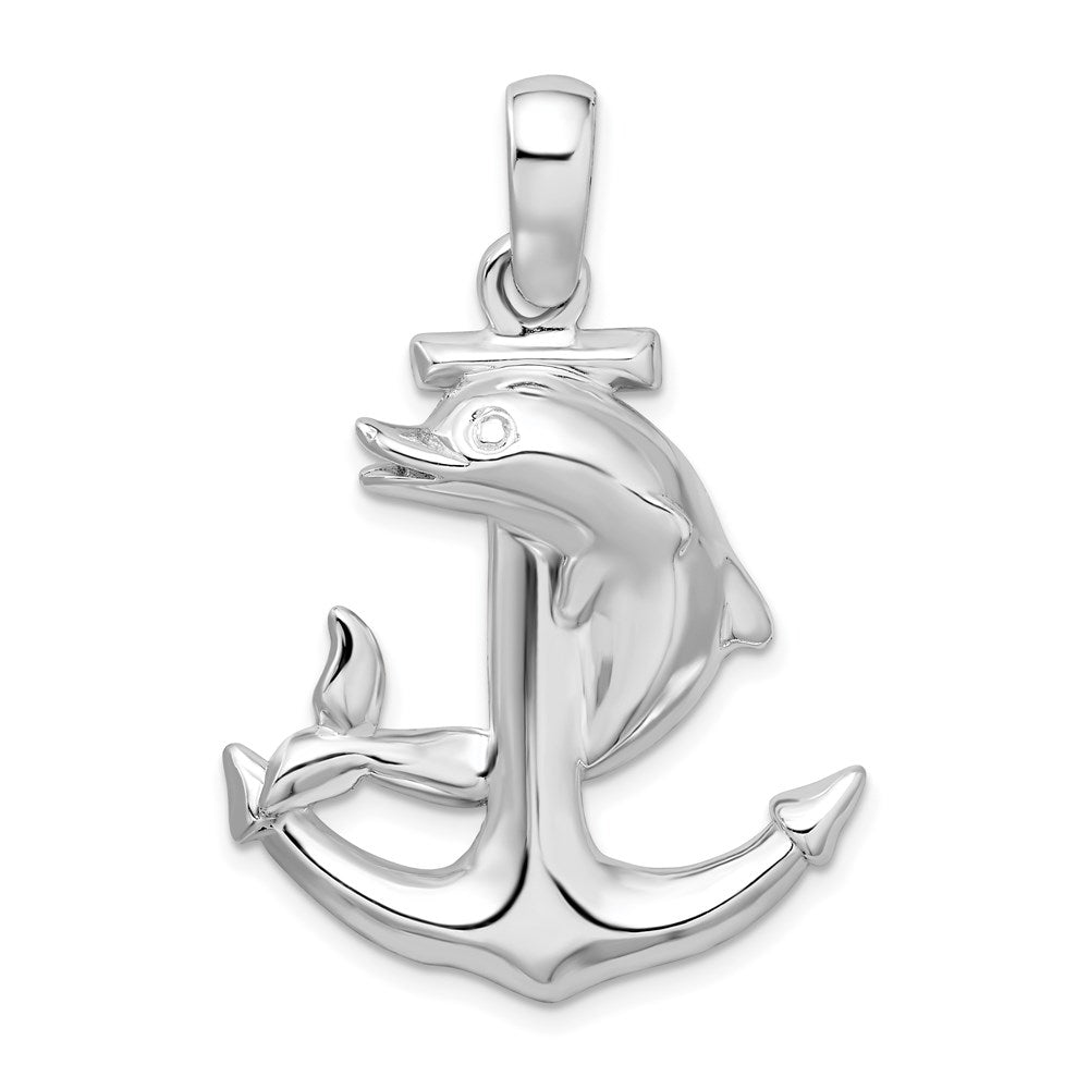 Million Charms 925 Sterling Silver Nautical Sea Life  Charm Pendant, Dolphin & Anchor, 2-D & High Polish