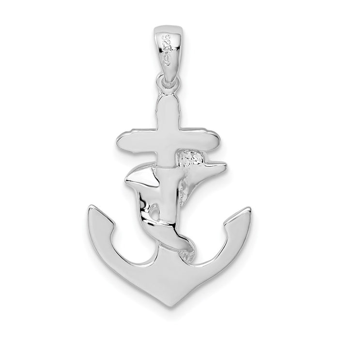 Million Charms 925 Sterling Silver Nautical Sea Life  Charm Pendant, Dolphin & Anchor, 2-D & High Polish