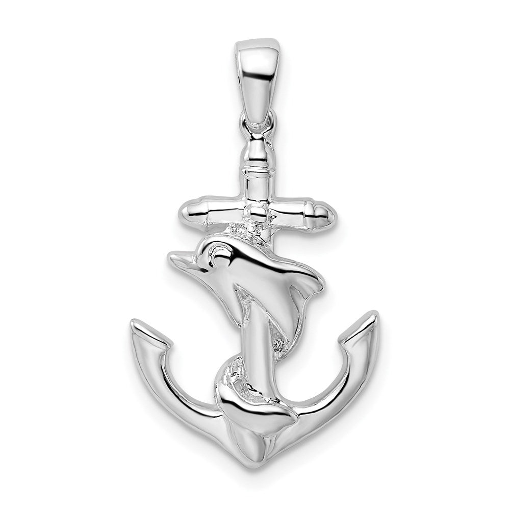 Million Charms 925 Sterling Silver Nautical Sea Life  Charm Pendant, Dolphin & Anchor, 2-D & High Polish