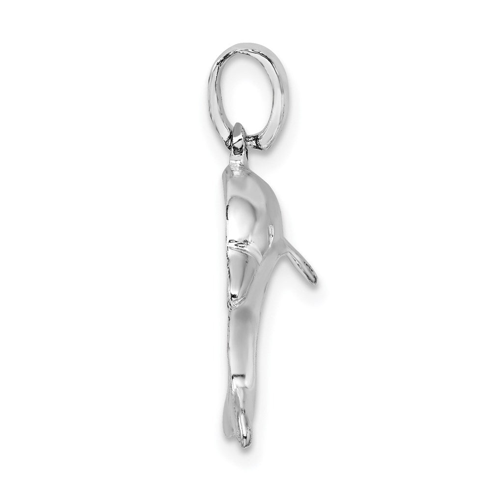 Million Charms 925 Sterling Silver Nautical Sea Life  Charm Pendant, Dolphin Jumping, 2-D & High Polish (Cut-Out Eye)
