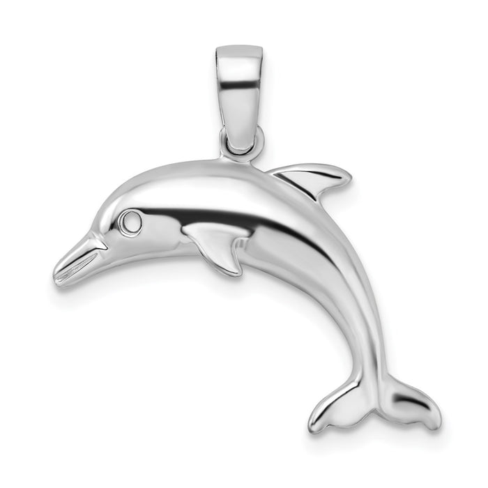 Million Charms 925 Sterling Silver Nautical Sea Life  Charm Pendant, Dolphin Jumping, 2-D & High Polish (Cut-Out Eye)